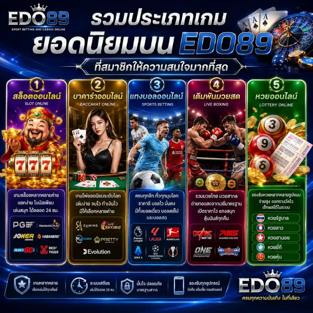 รวมประเภทเกมยอดนิยมบน EDO89 ที่สมาชิกให้ความสนใจมากที่สุด